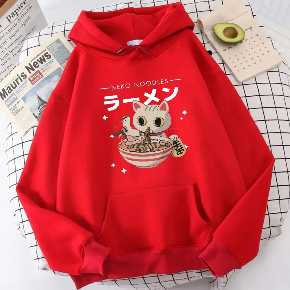 Women’s cozy plush fashion hub cat print sweatshirt featuring a retro graphic design and crewneck style.
