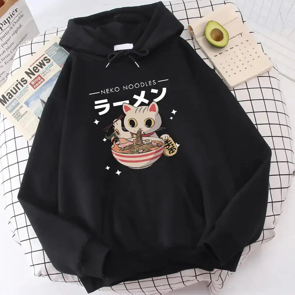 Women’s cozy cat print pullover sweatshirt by Plush Fashion Hub featuring a retro graphic design and soft crewneck collar.