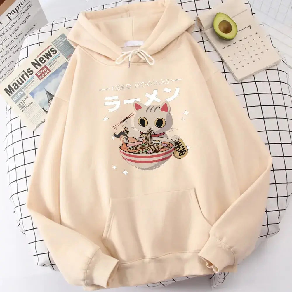 Women’s cozy cat print sweatshirt by Plush Fashion Hub, soft crewneck pullover with retro graphic feline design.