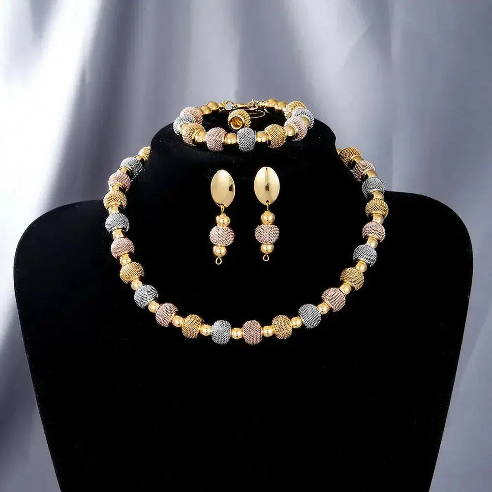 Contrast large round bead jewelry set featuring a statement necklace and matching earrings by Plush Fashion Hub