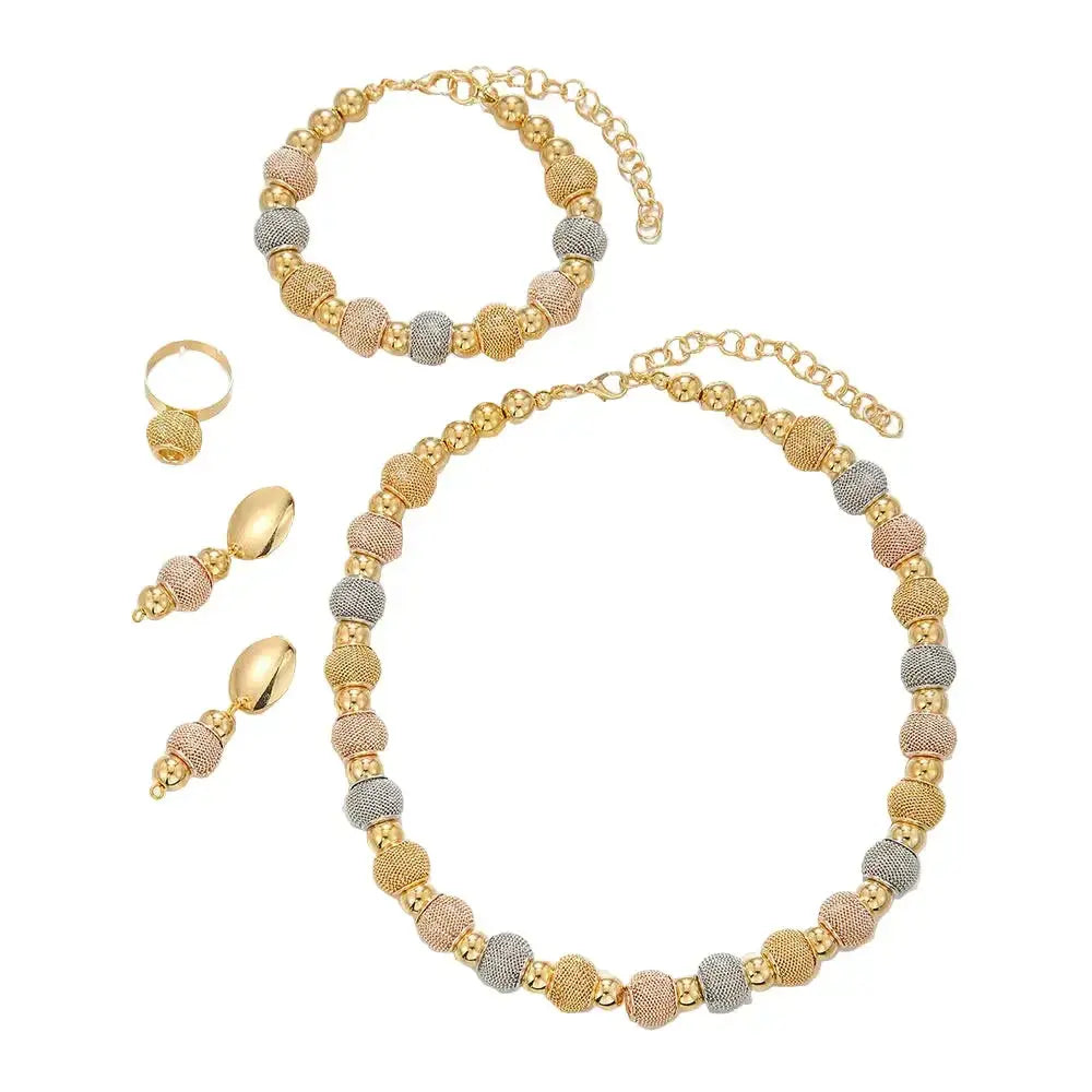Contrast large round bead jewelry set featuring bold necklace and matching earrings from Plush Fashion Hub.