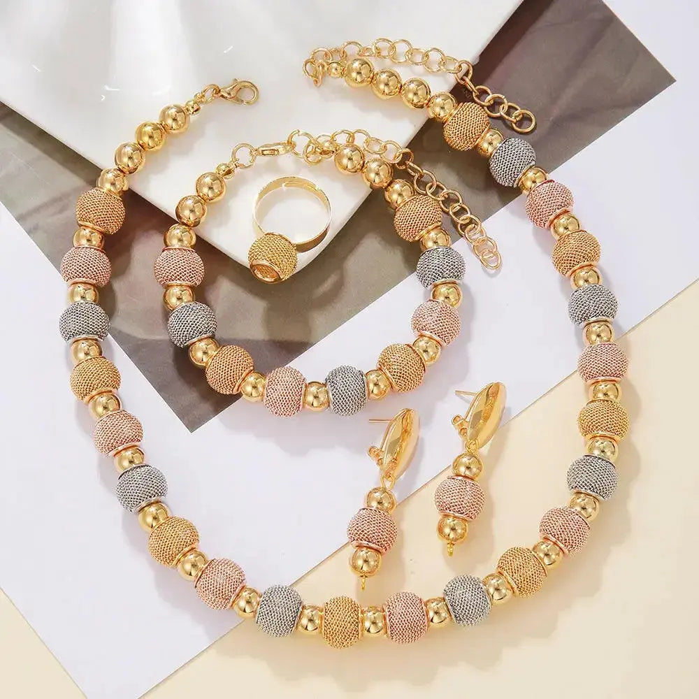 Contrast large round bead jewelry set featuring statement necklace and matching earrings by Plush Fashion Hub