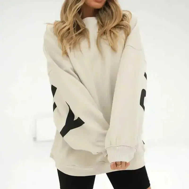 Oversized Plush Fashion Hub graphic print long sleeve sweatshirt with cozy urban style and thick, loose fit for casual wear.