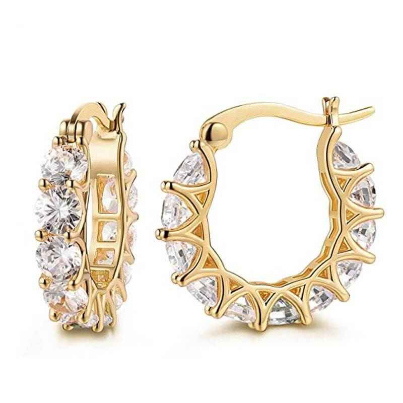 Fashion U-shaped earrings with zircon rhinestones, available in gold or white gold.