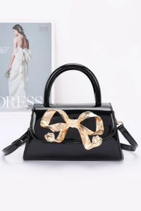 Faux Leather Metal Ribbon Top Handle Bag OyeraCharisma