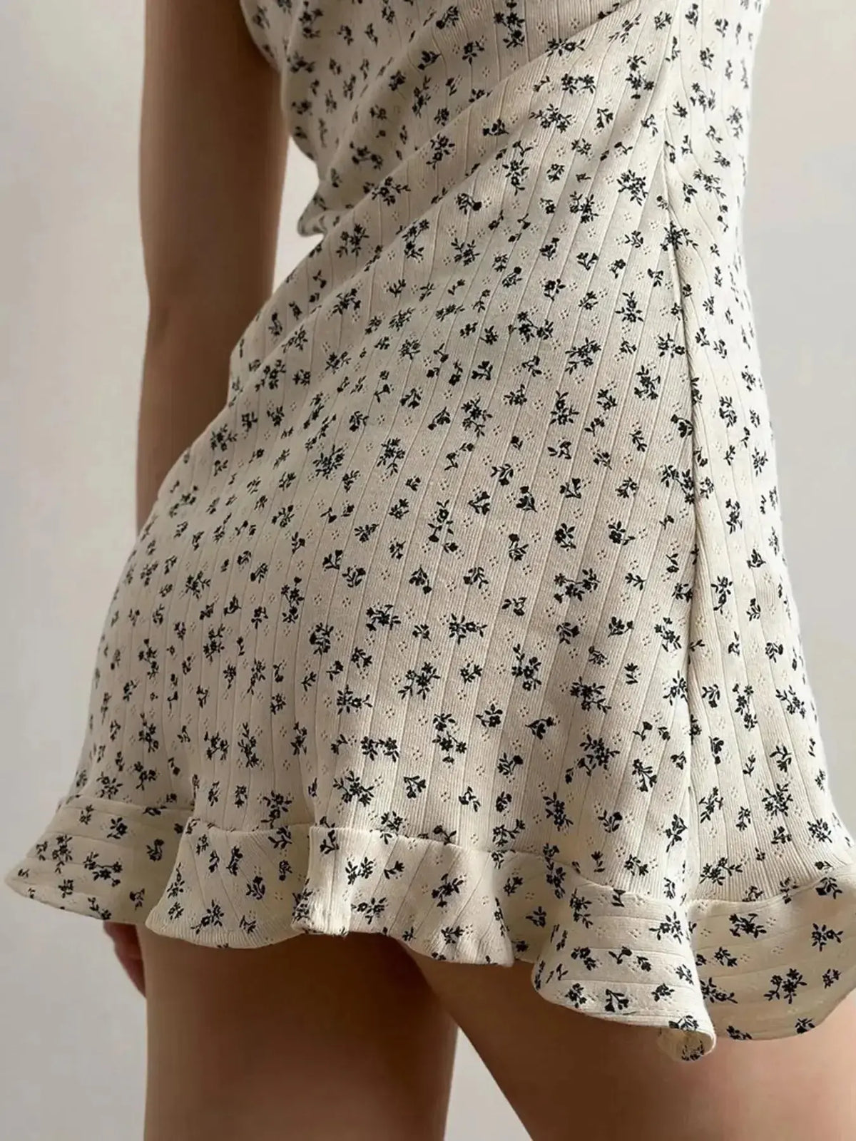 Floral print ruffle hem cami lounge dress from Plush Fashion Hub, soft lightweight sleepwear perfect for relaxing or sleeping.