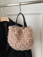 Lightweight plush faux fur shoulder handbag with soft, fluffy texture from Trendsi, perfect for stylish casual wear.