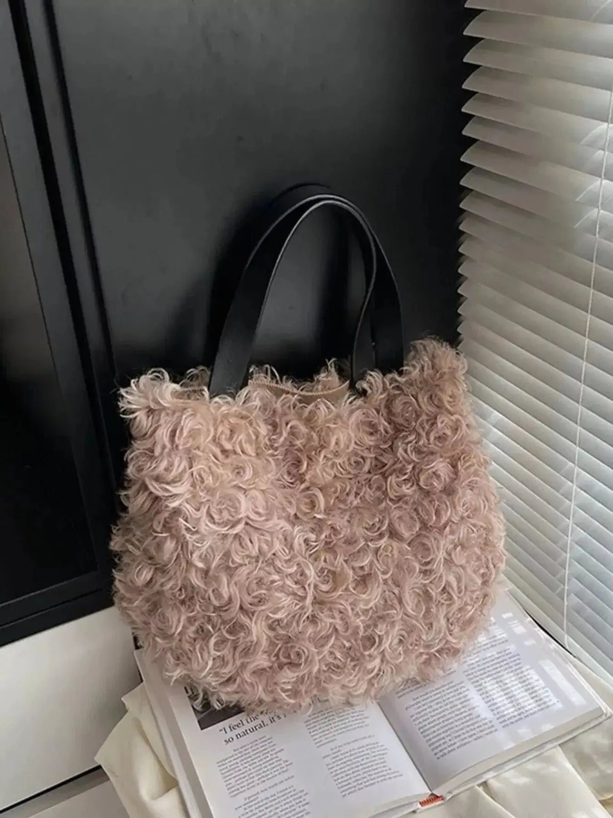 Soft faux fur fluffy shoulder handbag by Plush Fashion Hub, lightweight and plush, perfect for stylish casual wear.