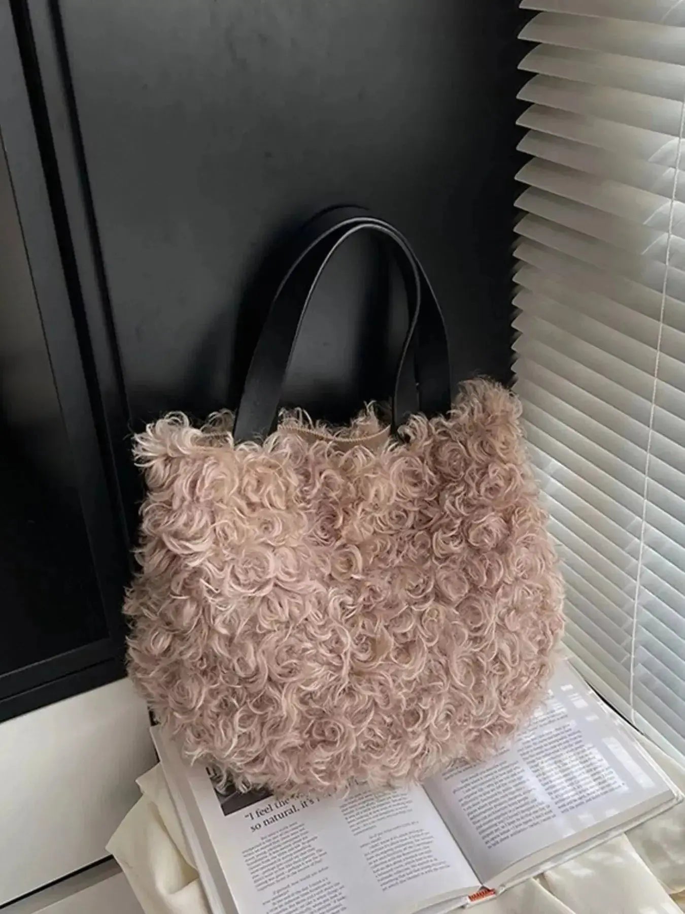 Soft faux fur Fluffy Plush shoulder bag from Trendsi, lightweight handbag with plush texture and stylish design.