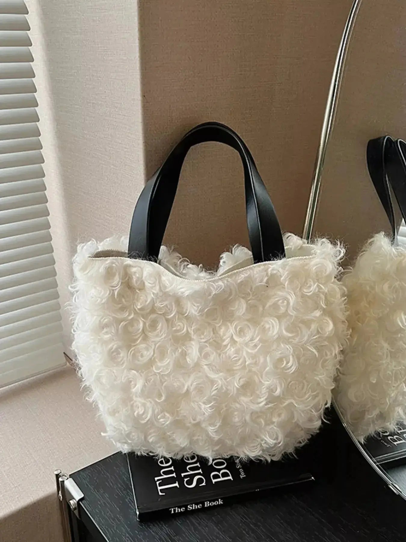 Lightweight fluffy plush faux fur shoulder handbag by Trendsi, soft and soft-touch with a stylish design.