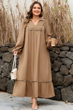 Long plus size maxi dress by Threaded Pear featuring a Frankie accent bracelet design, perfect for elegant occasion wear.