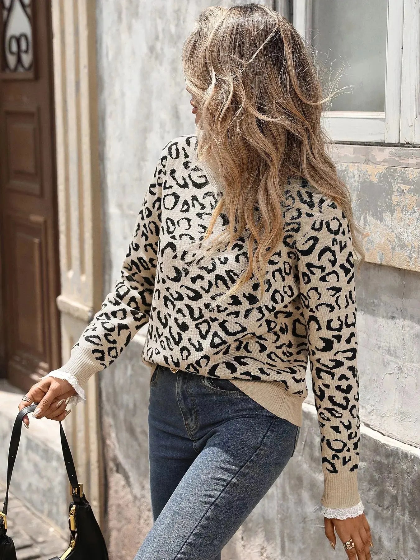 Frill Leopard Long Sleeve Sweater - Plush Fashion Hub