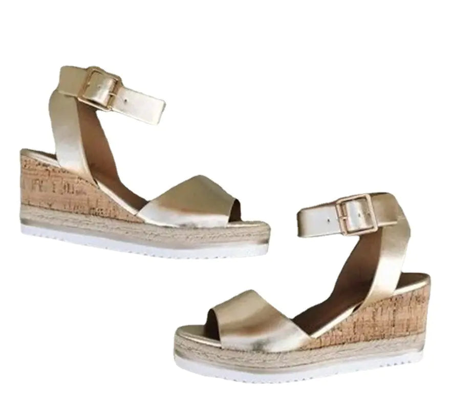 Korean style summer women sandals with wedge heel and peep-toe design, casual and stylish footwear by Trendy Attic Store01