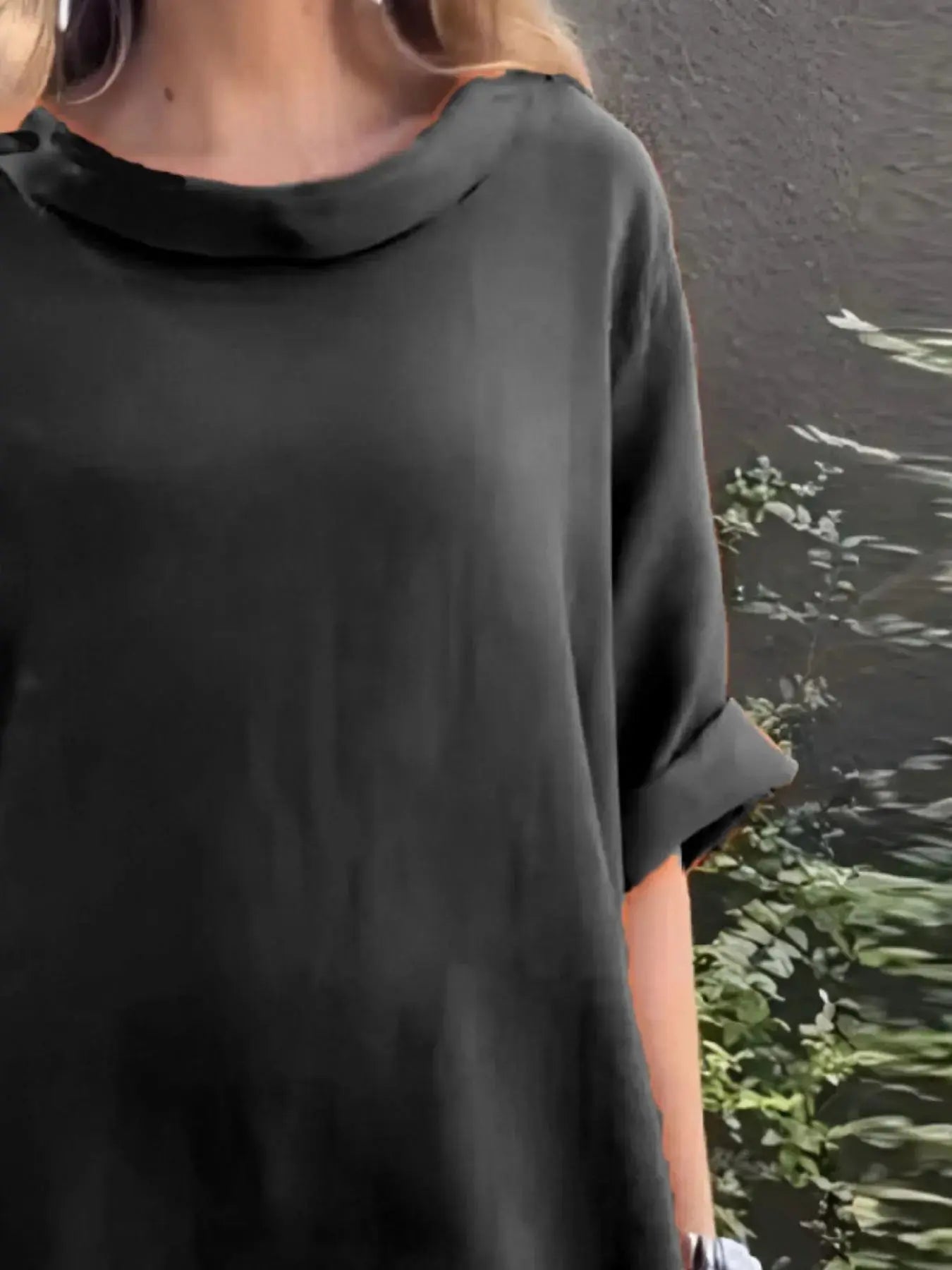 Full Size Casual Loose Fit Round Neck Midi Dress Plus Size - Plush Fashion Hub