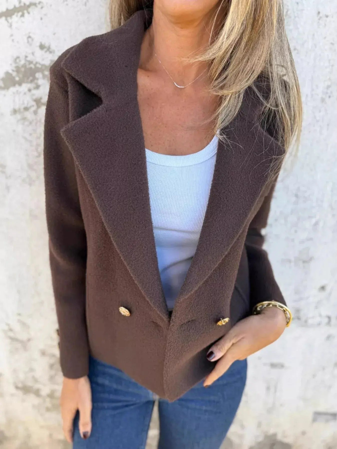 Full Size Double-Breasted Lapel Collar Blazer Plus Size - Plush Fashion Hub