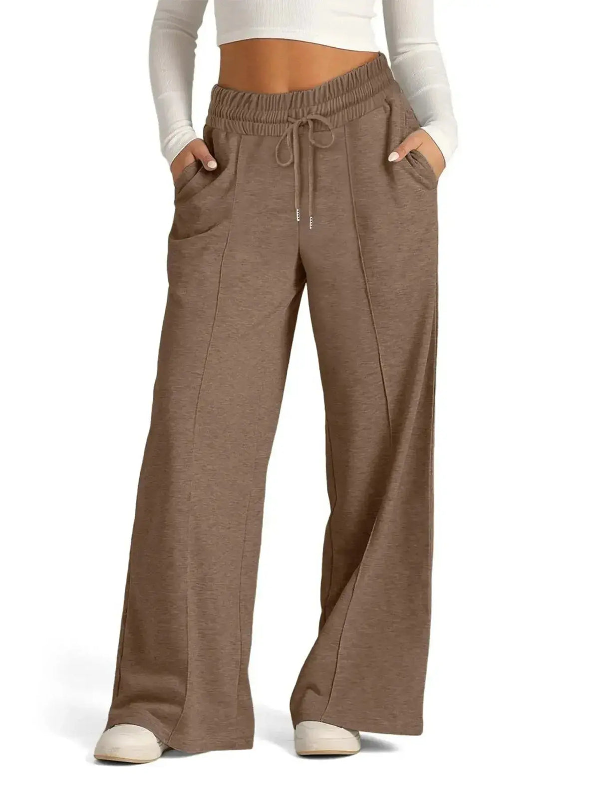 Women’s relaxed fit wide-leg lounge pants with drawstring waist by Plush Fashion Hub, comfortable plus-size casual pants.