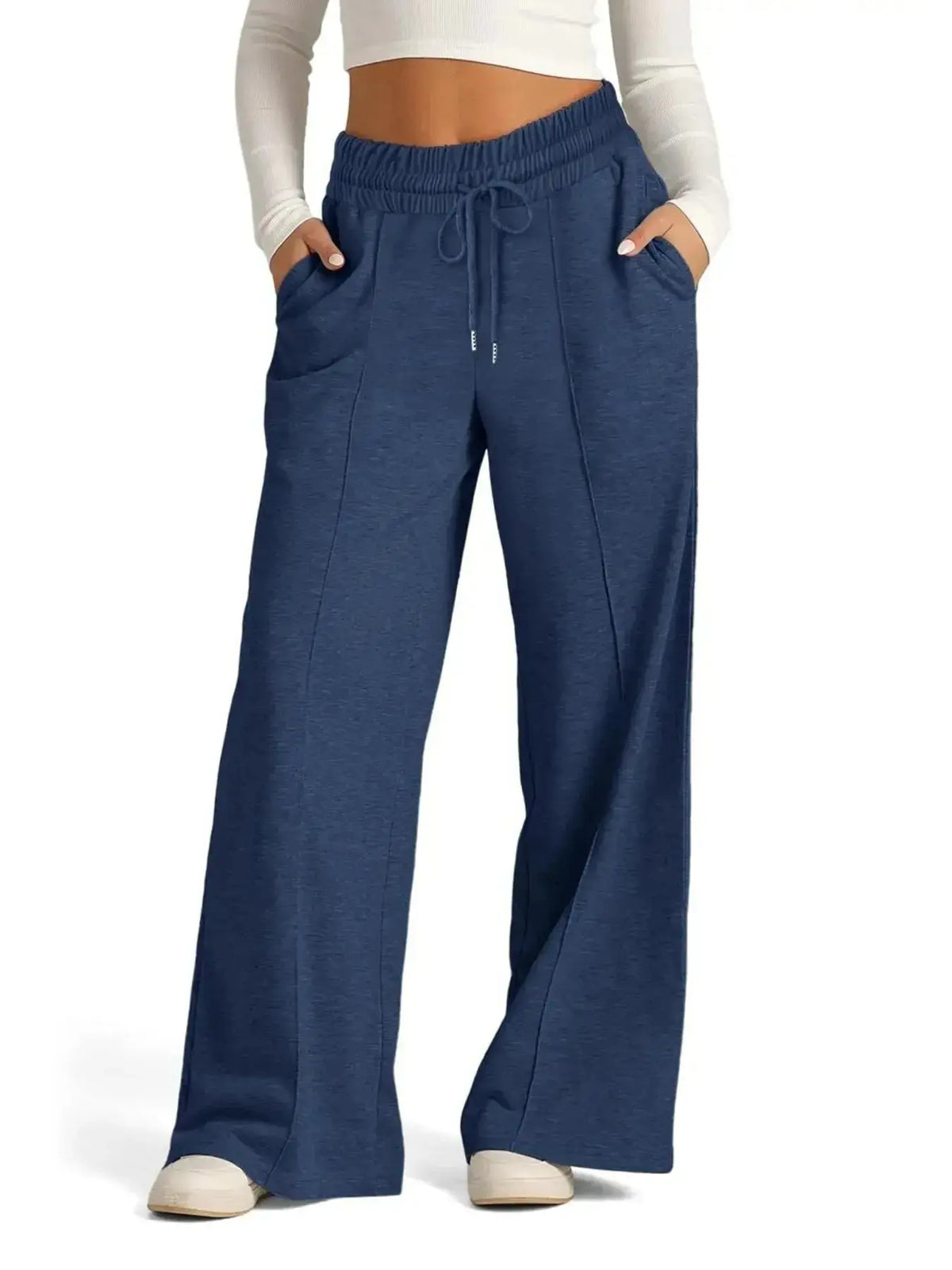 Plus size women's relaxed fit wide leg lounge pants with drawstring waist from Plush Fashion Hub, comfortable and stylish for casual wear.