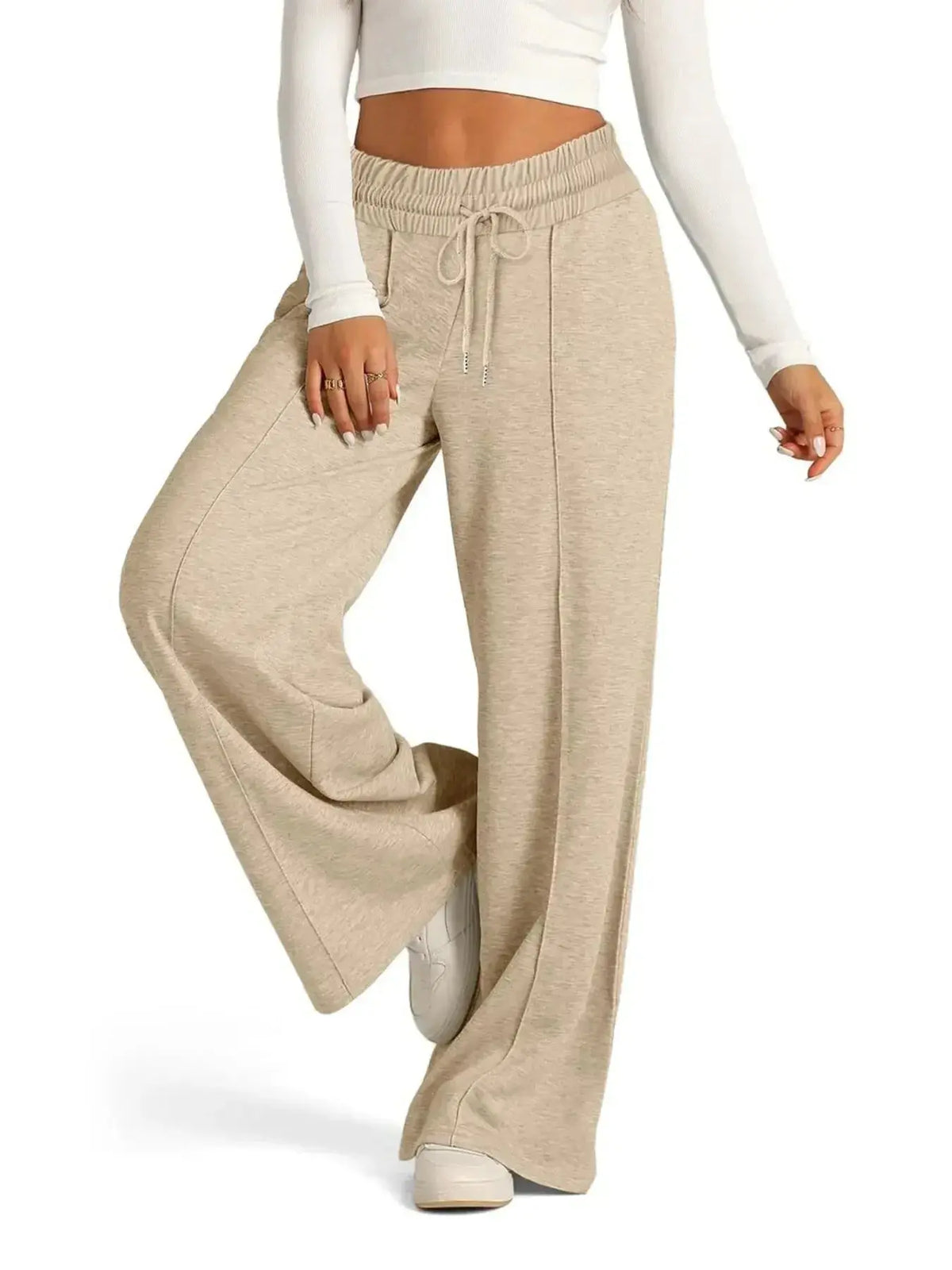 Plus size women's relaxed fit wide-leg lounge pants with drawstring waist from Plush Fashion Hub, comfortable and casual.