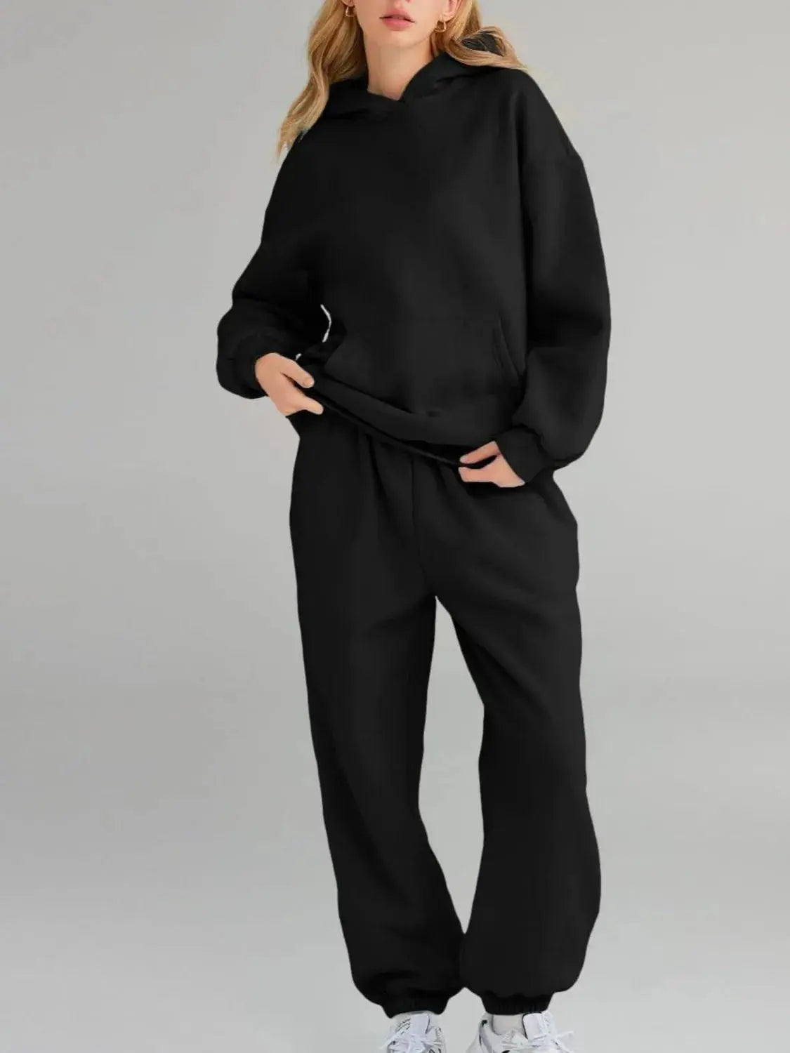 Full Size Kangaroo Pocket Hoodie and Joggers Set Plus Size - Plush Fashion Hub