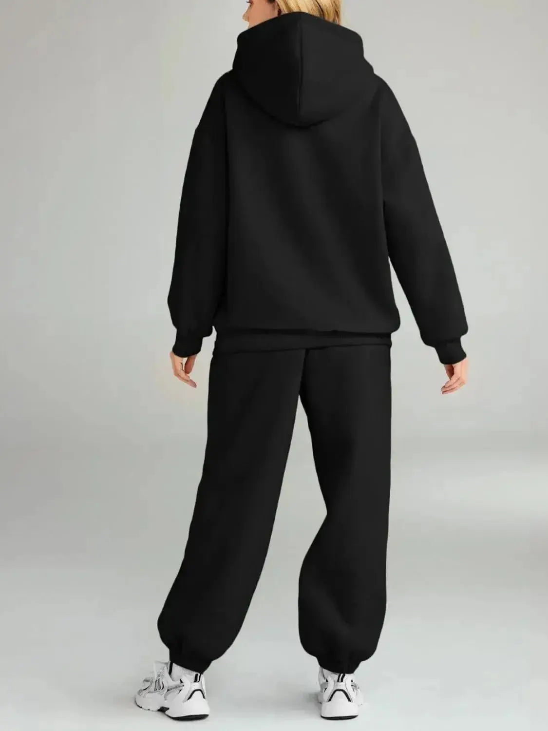 Plus size women’s hoodie and jogger sweat set with kangaroo pocket from Plush Fashion Hub, comfortable casual loungewear.