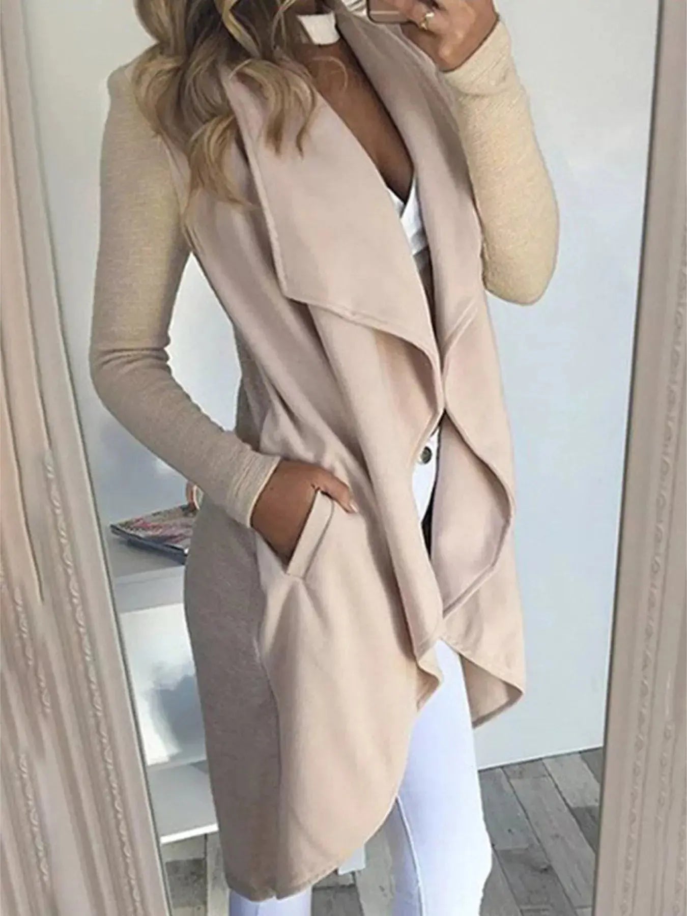 Full Size Lapel Collar Long Sleeve Coat Plus Size - Plush Fashion Hub