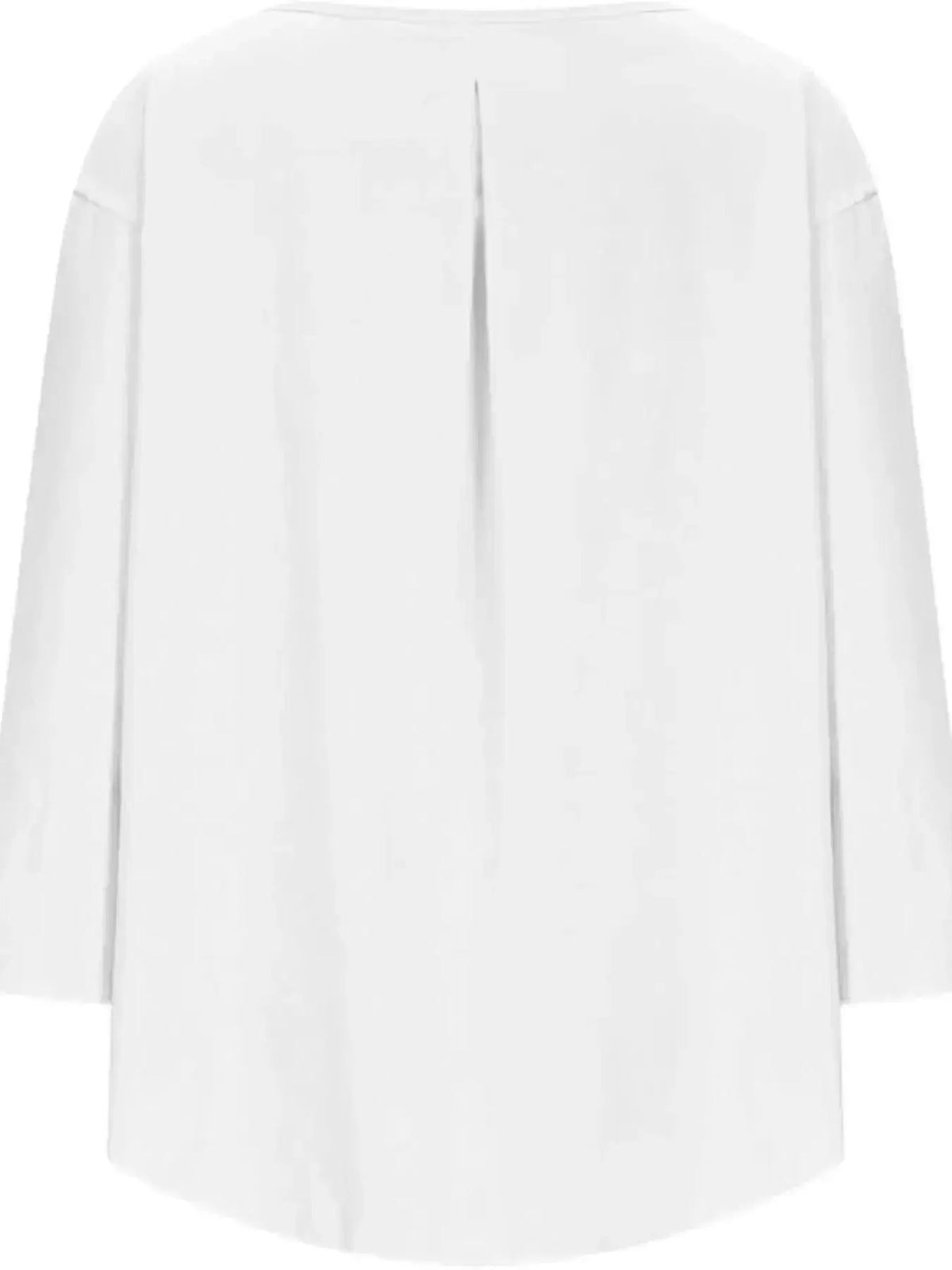 Women's relaxed fit round neck casual shirt in soft stretch fabric, from Plush Fashion Hub, displayed on a full-size mannequin.