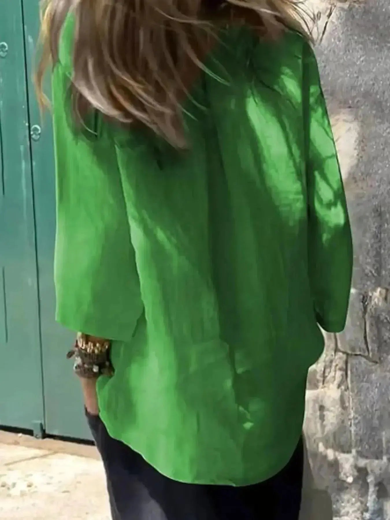 Women's relaxed fit round neck blouse from Plush Fashion Hub, soft stretch casual shirt, perfect for everyday wear.