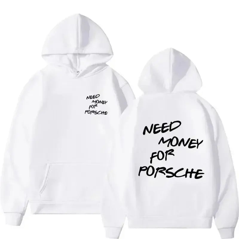 Unisex plush fashion hub hoodie with a humorous "Need Money" graphic print, casual streetwear style, front view.