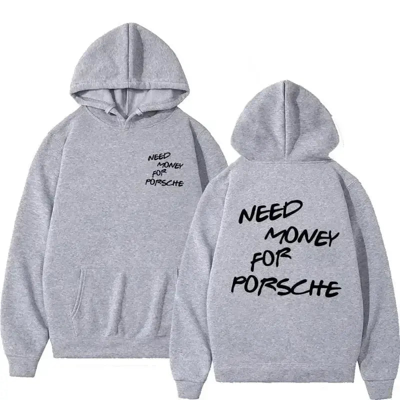 Unisex plush fashion hoodie with funny "Need Money" graphic print, casual streetwear style, comfortable pullover design.