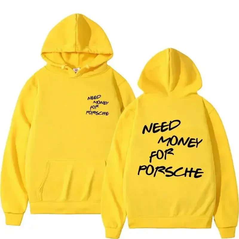 Unisex plush fashion hub hoodie with funny "Need Money" letter print, casual streetwear pullover for everyday wear.