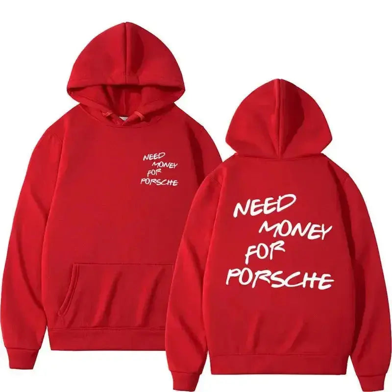 Unisex casual hoodie with a funny "Need Money" graphic print, featuring bold lettering on a Plush Fashion Hub streetwear pullover.