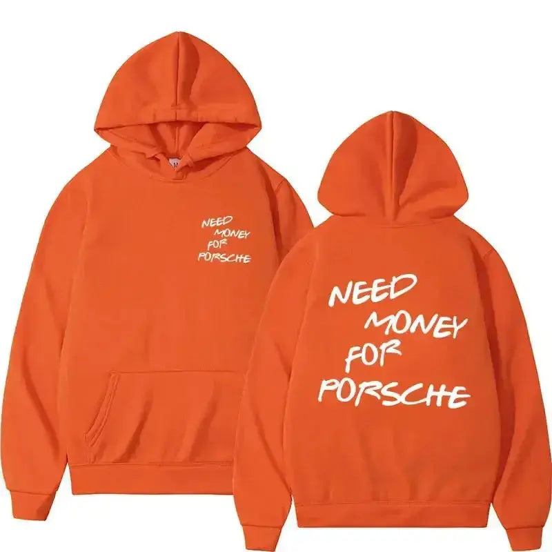 Unisex plush fashion hoodie with humorous "Need Money" graphic print, casual streetwear style, featuring bold lettering.