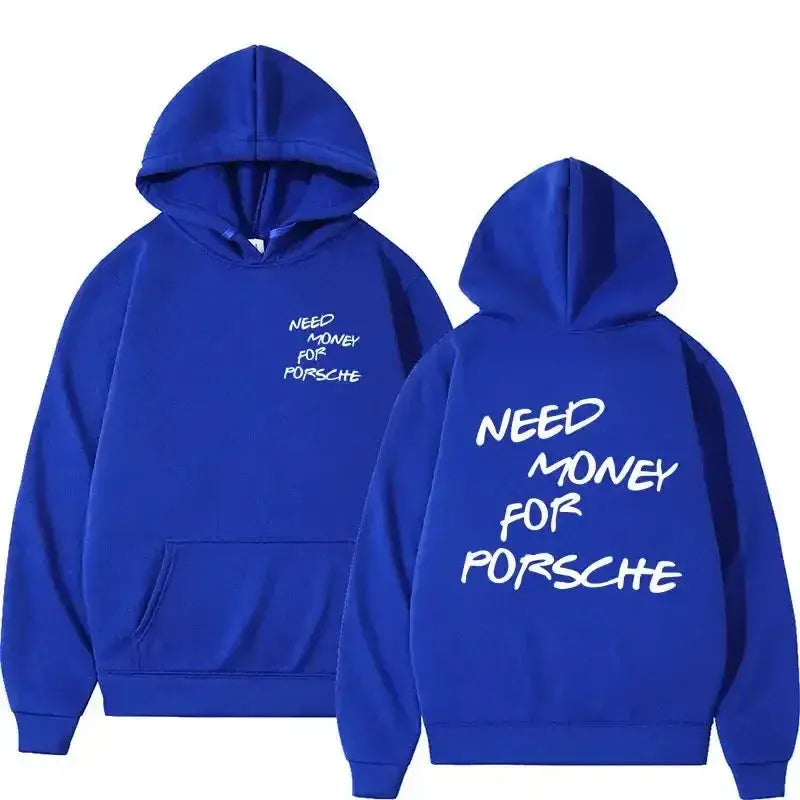 Unisex hoodie with a humorous "Need Money" graphic print in streetwear style by Plush Fashion Hub.