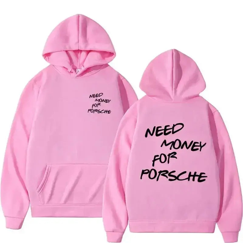 Unisex Plush Fashion Hub hoodie with a humorous "Need Money" graphic print, casual streetwear style, front view.