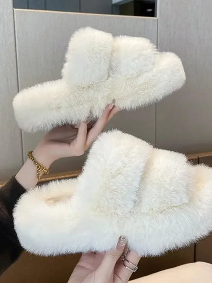Furry Platform Slippers - Plush Fashion Hub