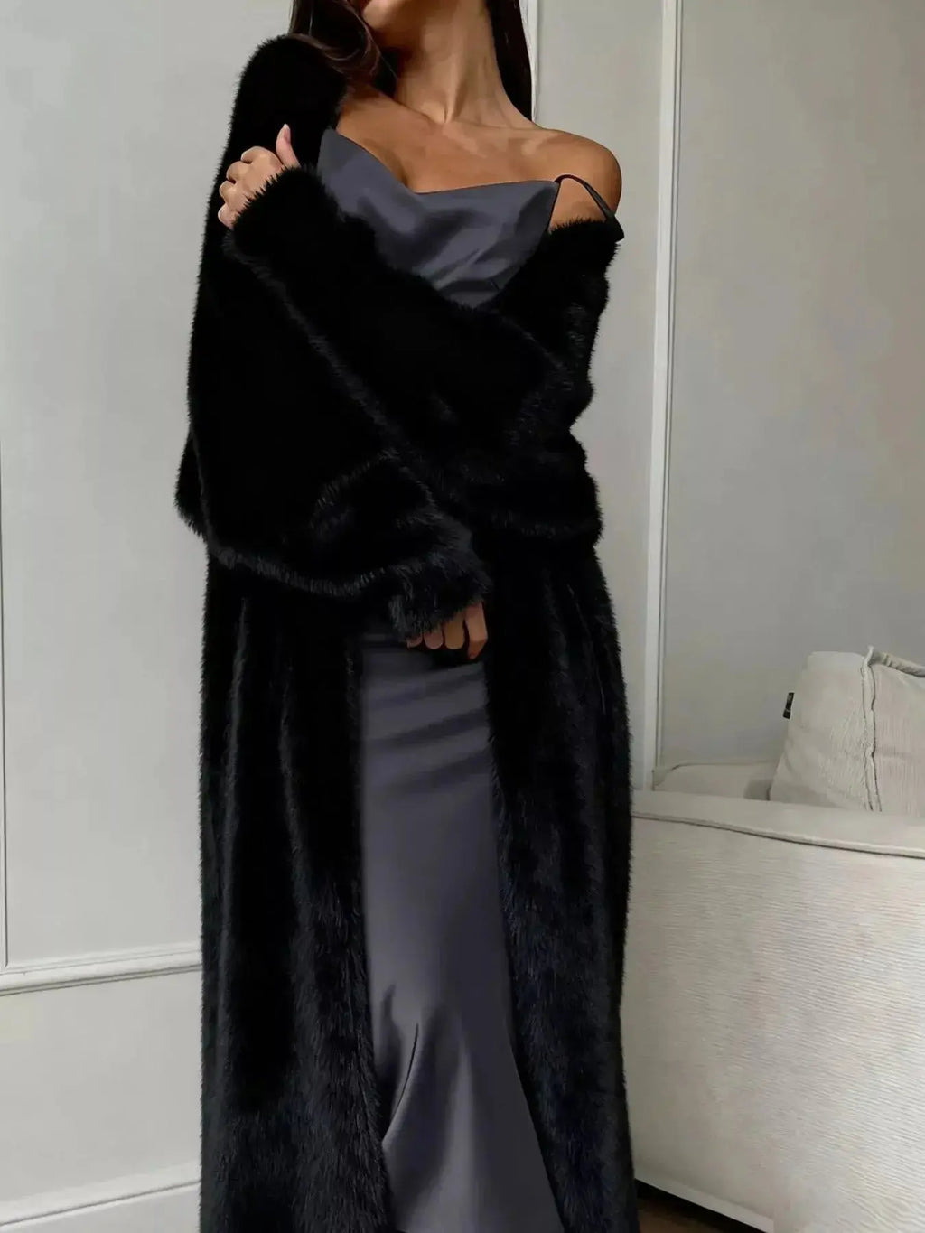 Women's fuzzy open front longline cardigan by Plush Fashion Hub, soft cozy knit sweater with a relaxed fit and open front design.