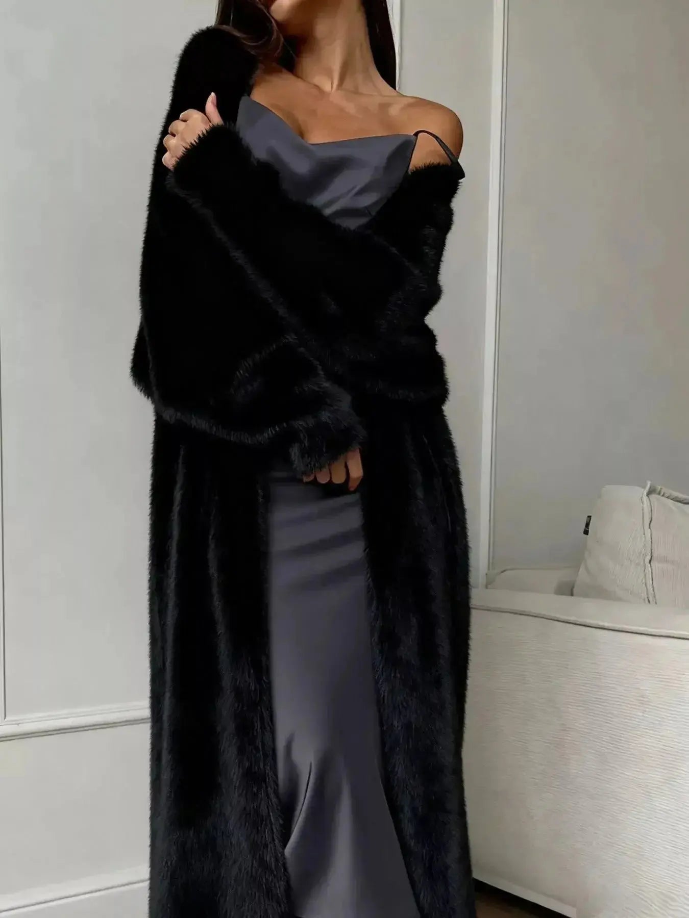 Women's fuzzy open front longline cardigan by Plush Fashion Hub, soft cozy knit sweater with a relaxed fit and open front design.
