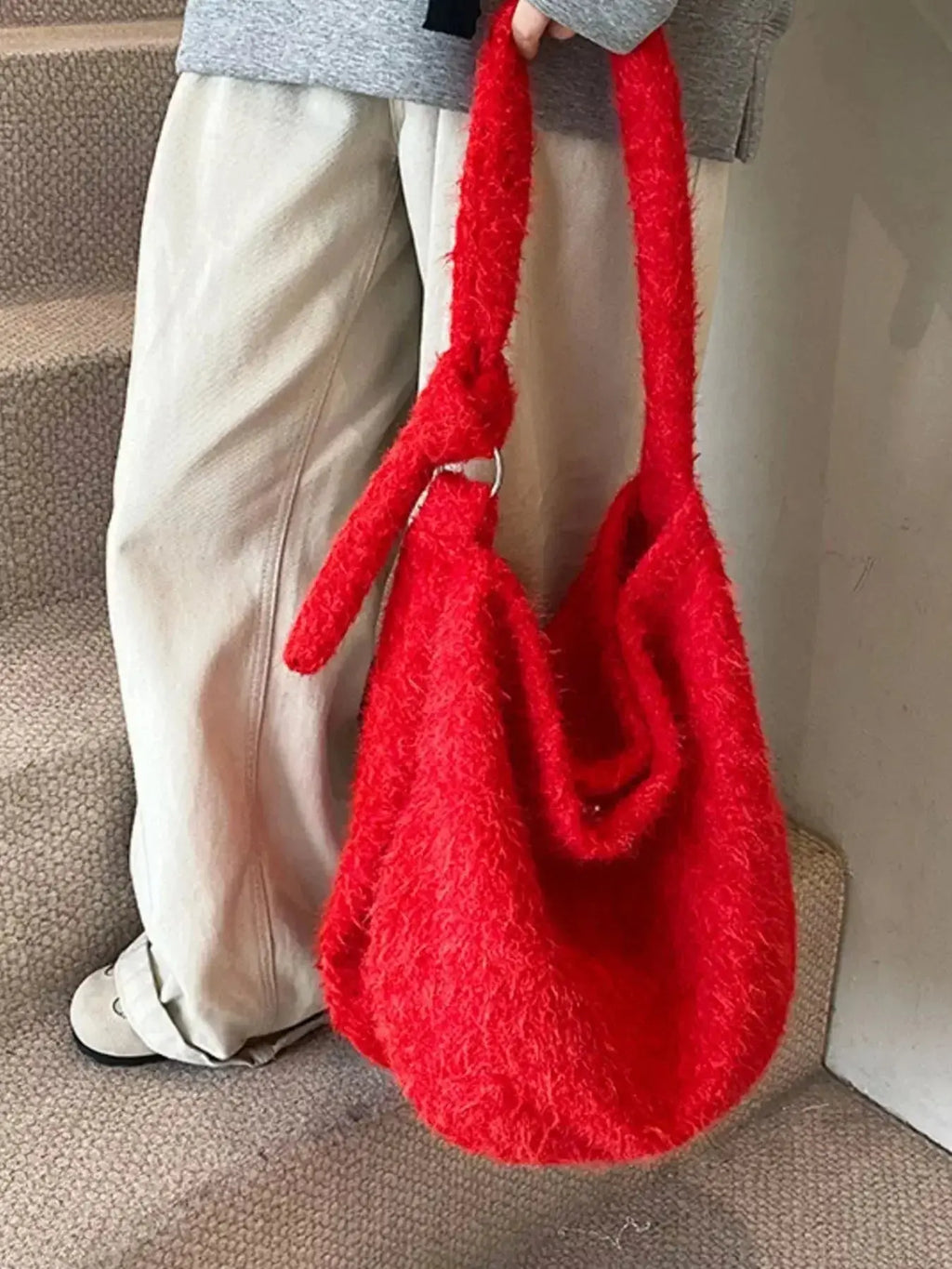 Soft fuzzy solid color crossbody bag from Plush Fashion Hub, featuring plush material and a compact, stylish design.