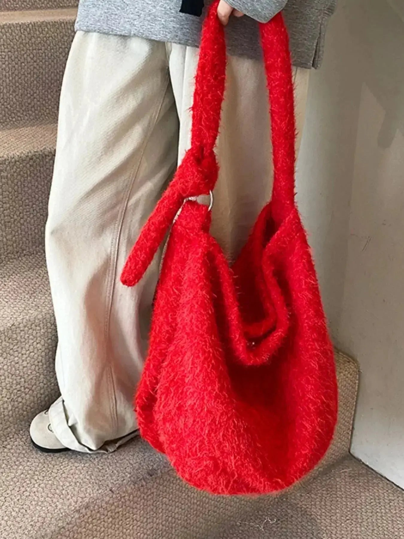 Soft fuzzy solid color crossbody bag from Plush Fashion Hub, featuring plush material and a compact, stylish design.