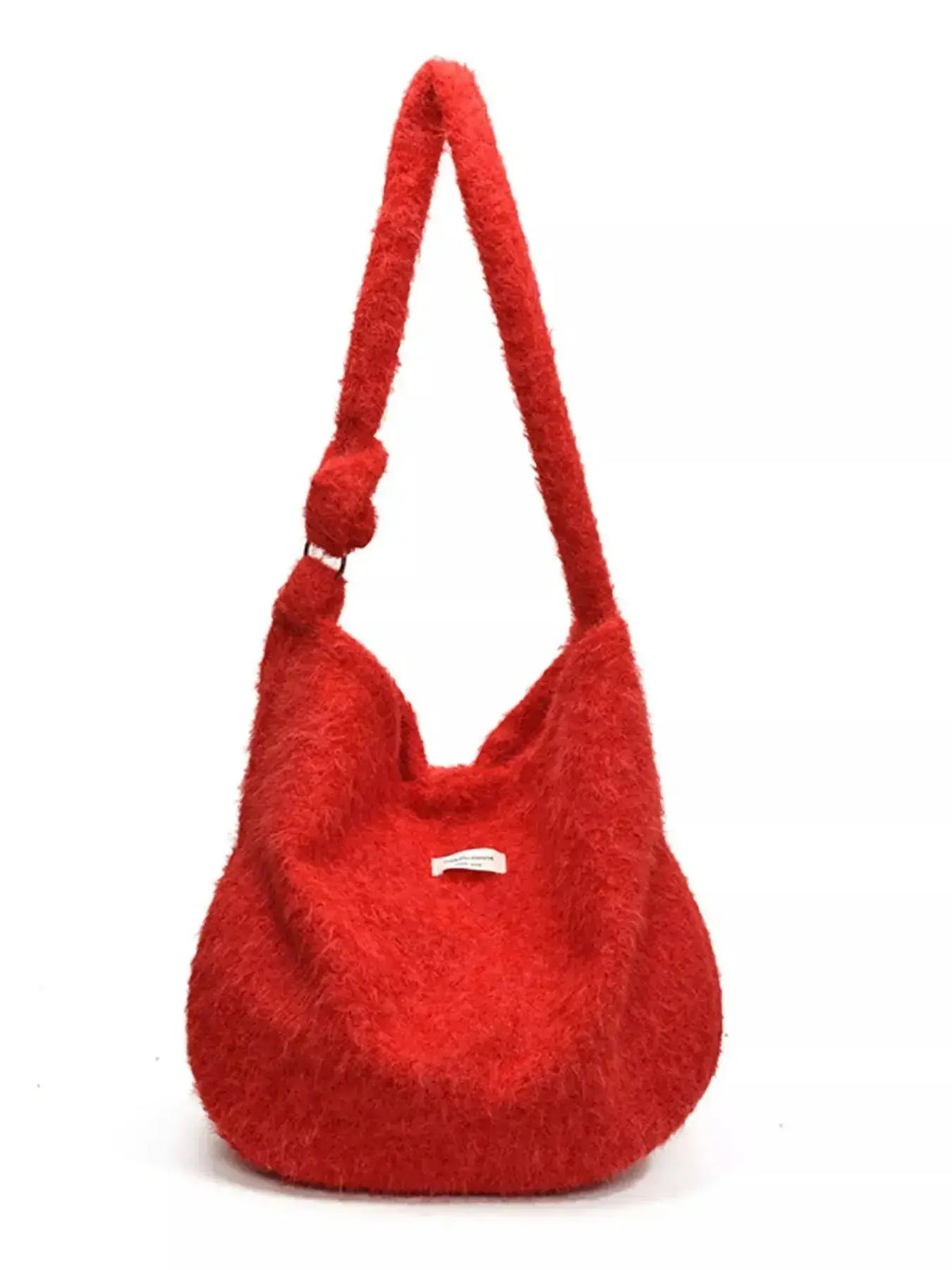 Soft fuzzy solid color crossbody bag by Plush Fashion Hub, featuring a cozy, plush texture and adjustable strap.