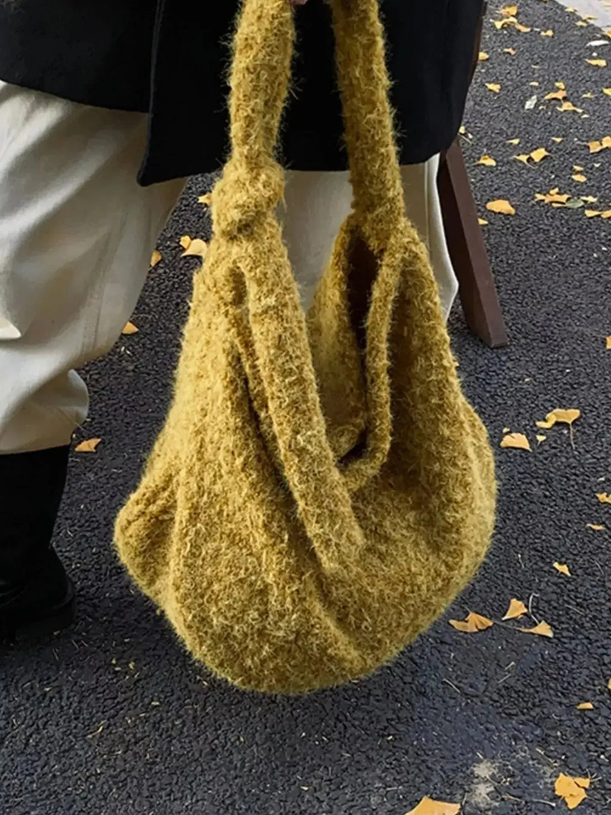 Soft fuzzy solid color crossbody bag by Plush Fashion Hub, featuring a cozy texture and compact design for everyday use.