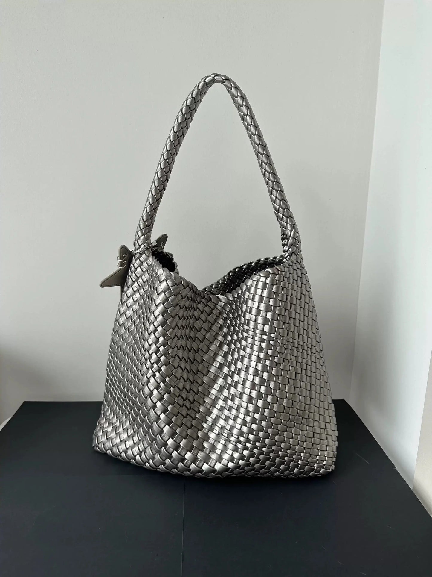Hand-Woven Champagne Tote Bag Plush Fashion Hub