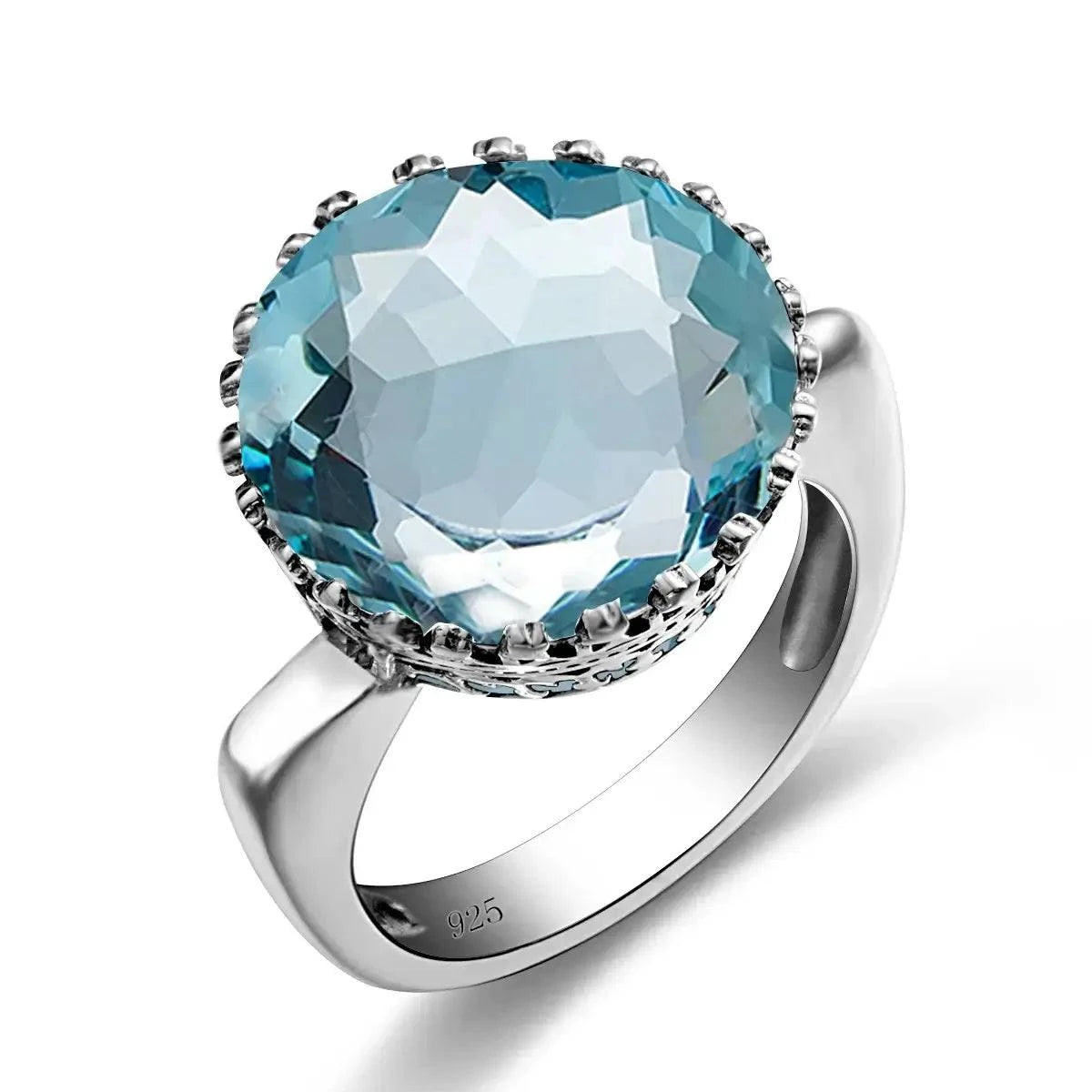 925 Sterling Silver 15ct Round Created Aquamarine Ring For WomenIndulge in elegance with this breathtaking 925 sterling silver ring featuring a stunning 15ct round created aquamarine. The perfect accessory for any occasion, this RingPlush Fashions ShopPlush Fashion Shop