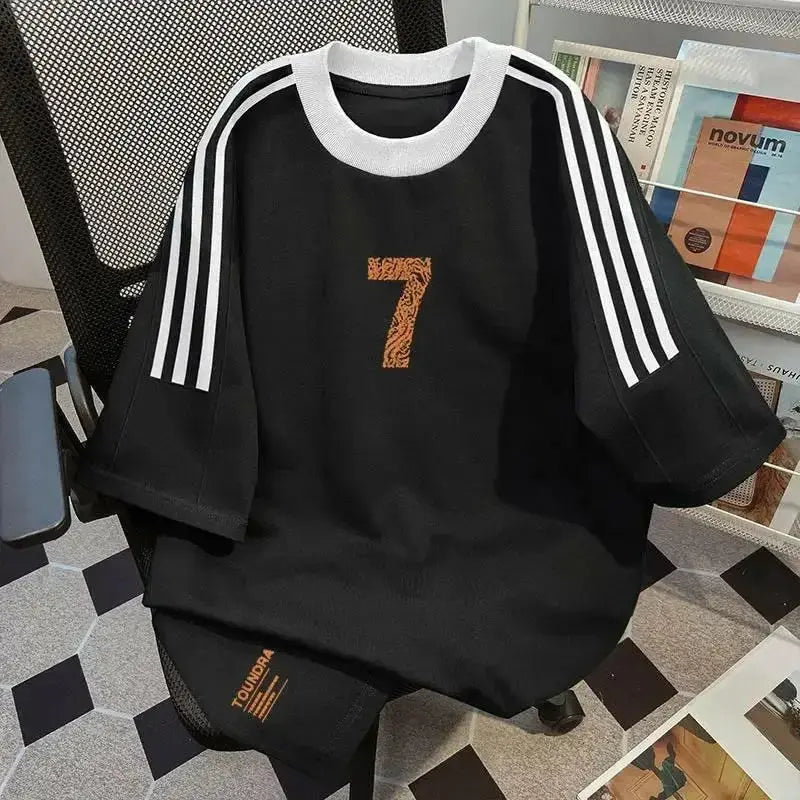 Men's heavyweight vintage cotton short sleeve 2-piece streetwear set by Plush Fashion Hub, featuring casual style and comfortable fabric.