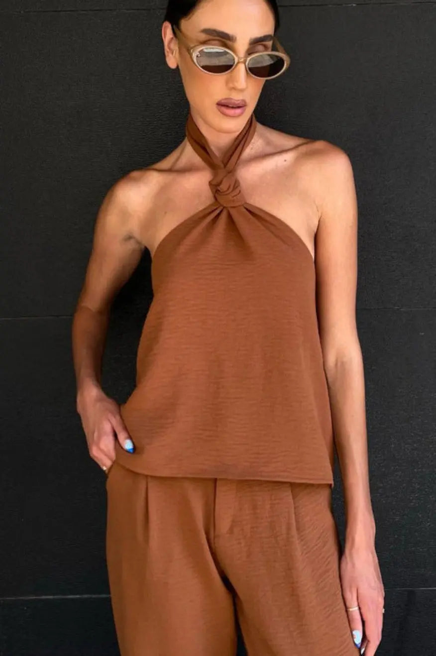 High Waist Brown Trouser Set Pretty Little Patriot