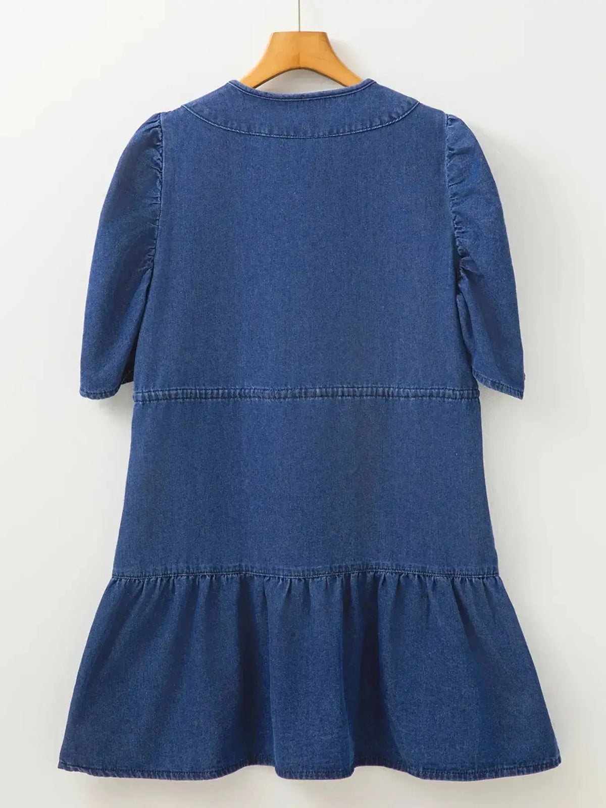 Plush Fashion Hub high-waist puff sleeve denim mini dress made of soft cotton blend, perfect for casual summer wear.