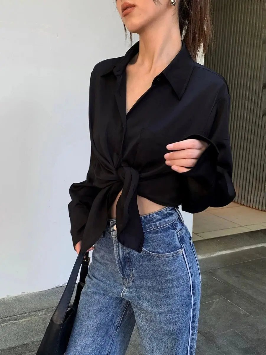 High-end Satin Long-Sleeved Loose Shirt Plush Fashion Hub