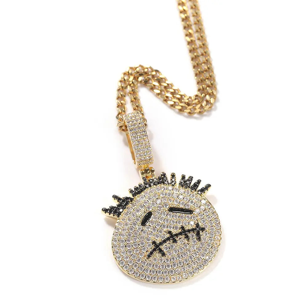 Hip-hop cartoon zircon spiky-head avatar necklace nowadaysfashion