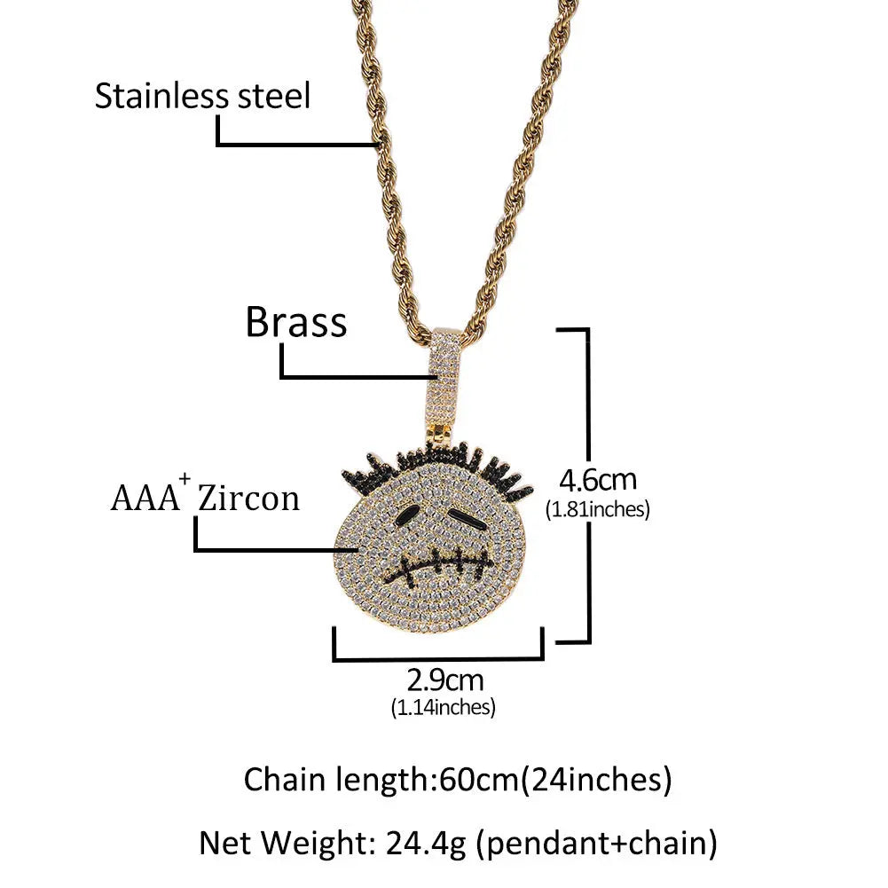 Hip-hop cartoon zircon spiky-head avatar necklace nowadaysfashion