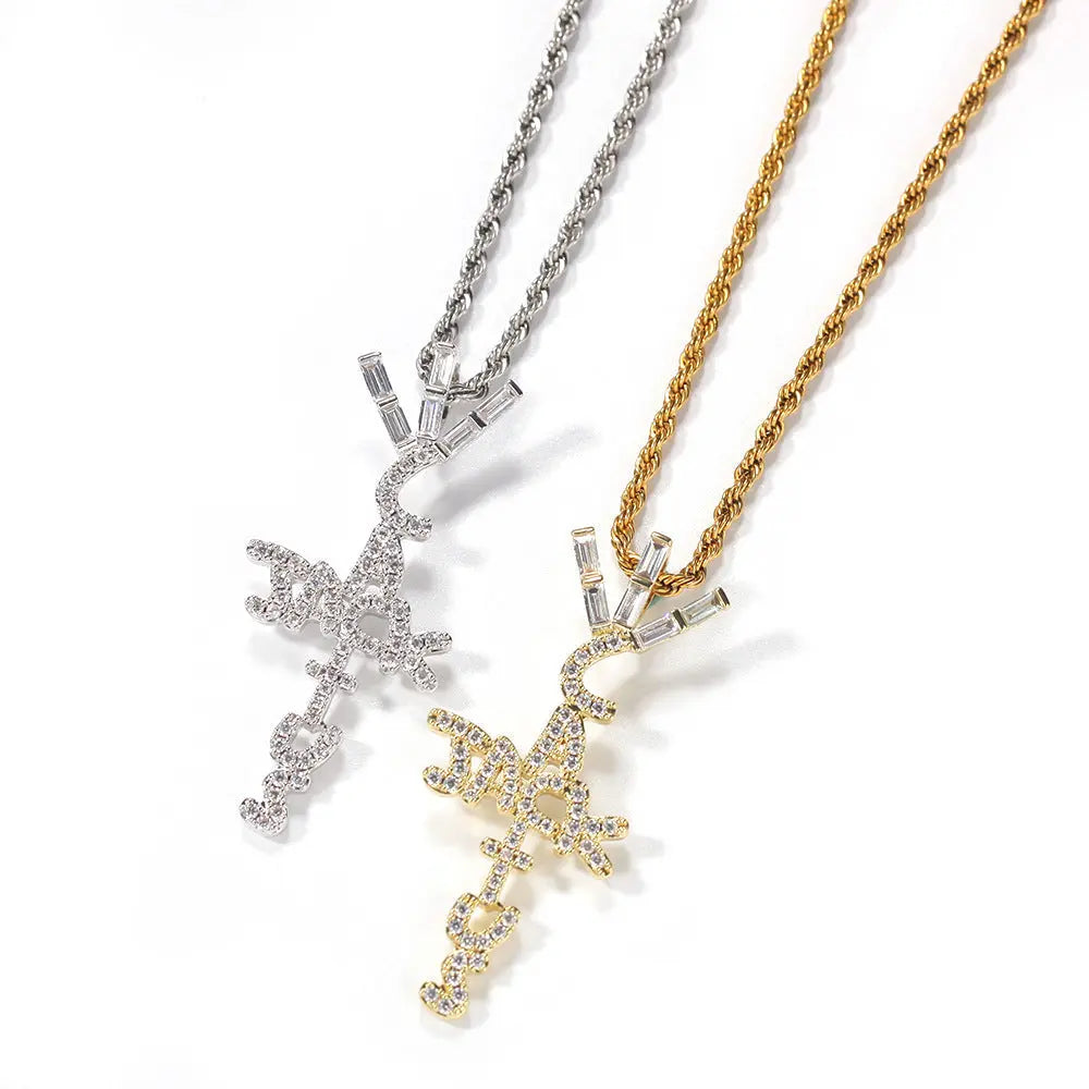 Hip-hop diamond-encrusted Cactus Jack letter necklace nowadaysfashion